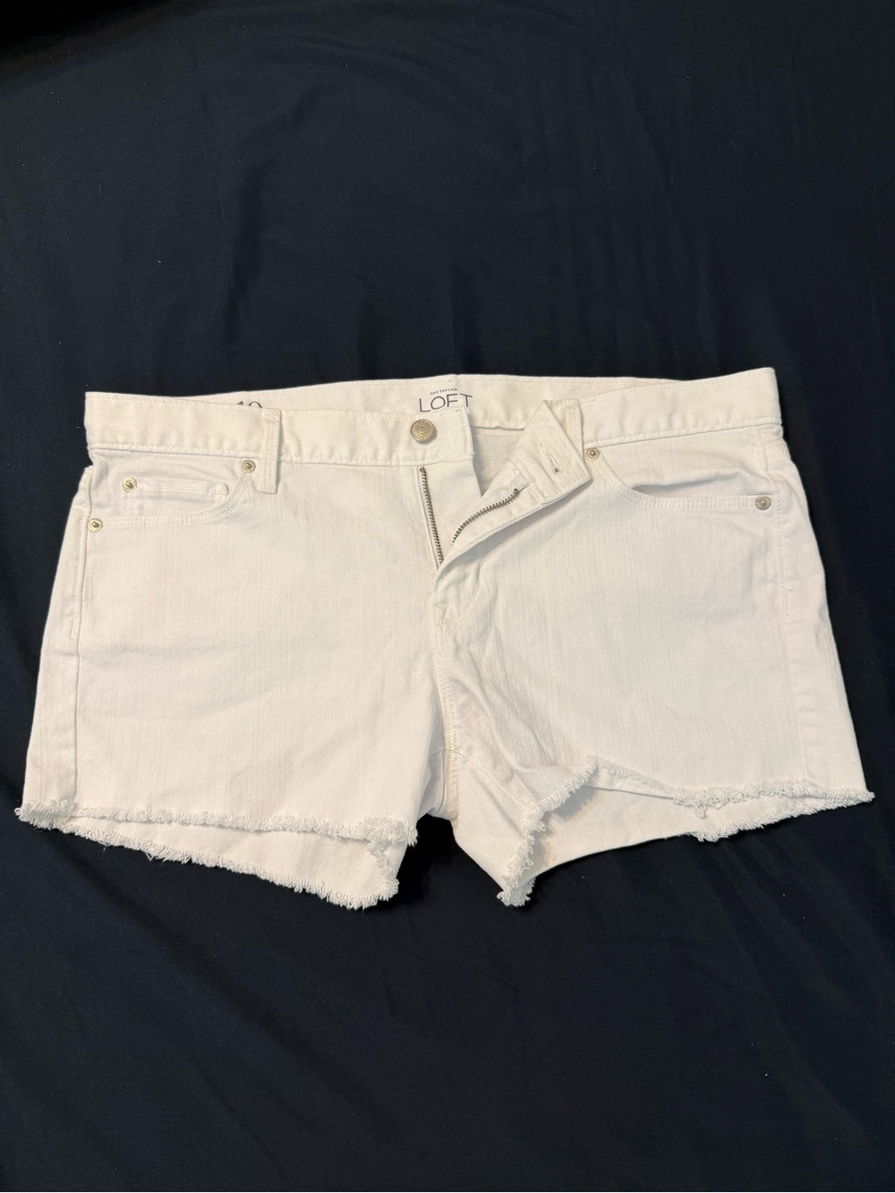 LOFT White Frayed Hem Denim Cutoff Shorts